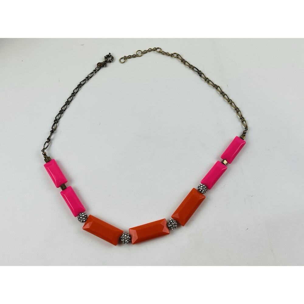 J. Crew Pink Orange Pave Crystal Bead Necklace Balls Gemoetric Elongated Y2k 80s - Picture 4 of 15